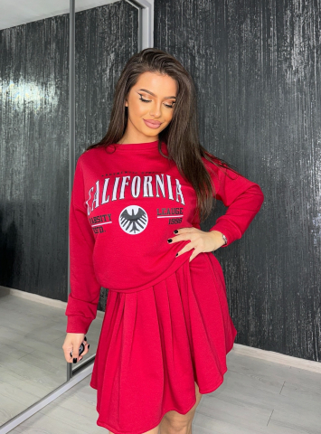Compleu California Vibe Red Rosu de Dama cu Fusta si Top Elegant Office Casual Confortabil Elastic din Bumbac | BOMBFIT [6]
