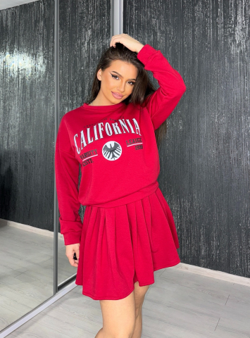 Compleu California Vibe Red Rosu de Dama cu Fusta si Top Elegant Office Casual Confortabil Elastic din Bumbac | BOMBFIT [1]