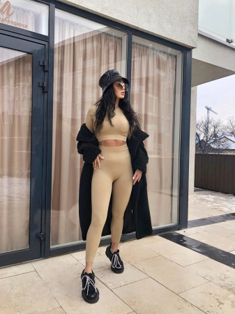 Compleu Bej Crem Maro Dama Nude Seamless Fara Cusaturi Modelator si Compresiv Pentru Fitness Sala Sport | BOMBFIT [1]