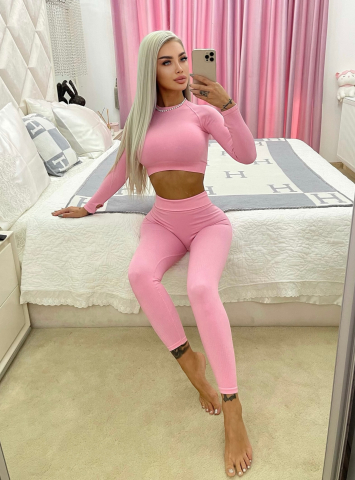 COMPLEURI - Compleu Roz Dama Pink Seamless Fara Cusaturi Modelator si Compresiv Pentru Fitness Sala Sport | BOMBFIT