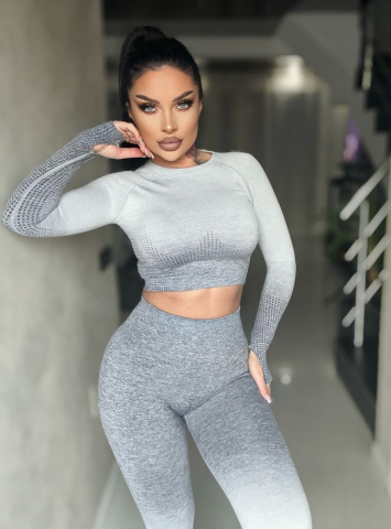 Compleu Gri cu Alb de Dama Push Up Gradient Seamless Modelator Compresiv Anticelulitic Efect Push Up Fitness Sala Sport | BOMBFIT [0]