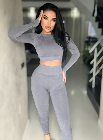 Compleu Gri de Dama Push-Up Urban Gray Seamless cu Imprimeu Modelator Compresiv Anticelulitic Efect Push Up Fitness Sala Sport | BOMBFIT [5]