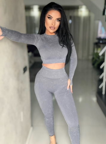 Compleu Gri de Dama Push-Up Urban Gray Seamless cu Imprimeu Modelator Compresiv Anticelulitic Efect Push Up Fitness Sala Sport | BOMBFIT [2]