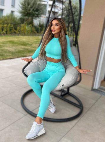 Compleu Turquoise Albastru Blue Seamless Dama Modelator Compresiv Anticelulitic Efect Push Up Fitness Sala Sport | BOMBFIT [1]