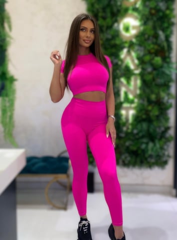 COMPLEURI - Compleu Roz Neon Dama Vital Pink Seamless Fara Cusaturi Scurt Modelator si Compresiv Pentru Fitness Sala Sport | BOMBFIT