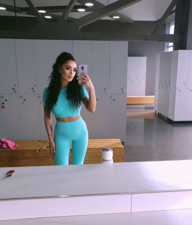 Compleu Albastru Blue Dama Vital Turquoise Seamless Fara Cusaturi Scurt Modelator si Compresiv Pentru Fitness Sala Sport | BOMBFIT [2]