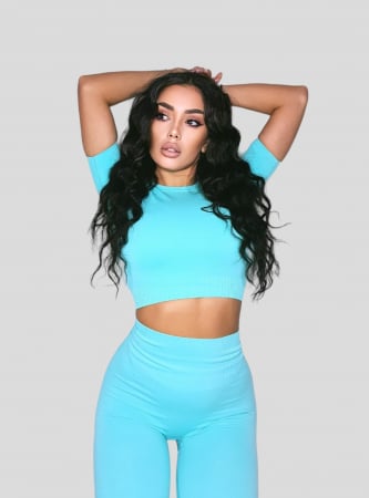 COMPLEURI - Compleu Albastru Blue Dama Vital Turquoise Seamless Fara Cusaturi Scurt Modelator si Compresiv Pentru Fitness Sala Sport | BOMBFIT
