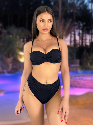 COSTUME DE BAIE - Costum de Baie Negru Pentru Femei din 2 Piese Chill Black Modelator Efect Push Up | BOMBFIT