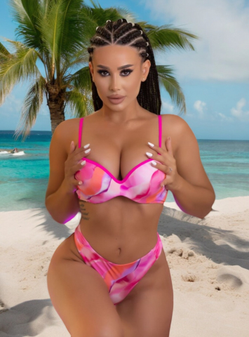 Costum de Baie Roz cu Imprimeu Pentru Femei din 2 Piese Pink Vibes Modelator Efect Push Up | BOMBFIT [5]