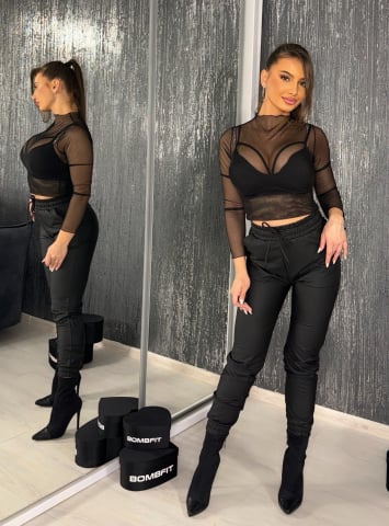 COLANTI & PANTALONI - Pantaloni Noir Leather Premium Negri Dama din Piele cu Talie Inalta Eleganti | BOMBFIT