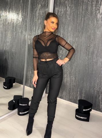 Pantaloni Noir Leather Premium Negri Dama din Piele cu Talie Inalta Eleganti | BOMBFIT [1]