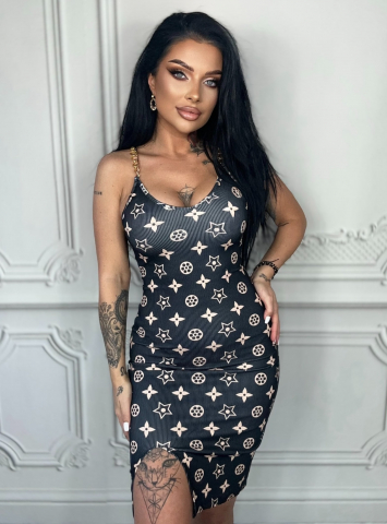 ROCHII & FUSTE - Rochie Black Fancy Modelatoare Eleganta Neagra Tetra de Vara cu Imprimeu | BOMBFIT