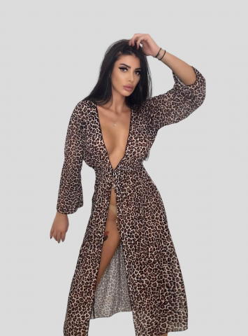 COSTUME DE BAIE - Rochie de Plaja Leopard cu Imprimeu Bej Crem Maro Pentru Femei | BOMBFIT