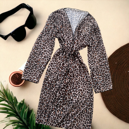 Rochie de Plaja Leopard cu Imprimeu Bej Crem Maro Pentru Femei | BOMBFIT [3]
