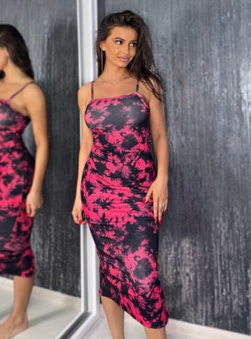 ROCHII & FUSTE - Rochie Passion Black Red Modelatoare Eleganta Neagra Rosie Tetra de Vara cu Imprimeu | BOMBFIT