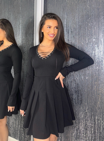 Rochie String Black Dama Eleganta Neagra cu Snur Reglabil si Decolteu in V | BOMBFIT [3]