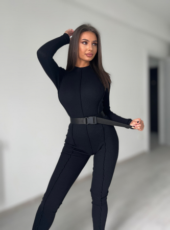 SALOPETE - Salopeta Neagra de Dama Lunga Black Line cu Textura Mata Modelatoare si Anticelulitica | BOMBFIT