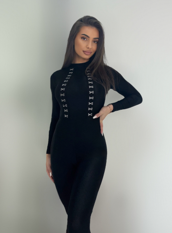 Salopeta Neagra Lucioasa Dama Lunga Bomblux Black Lycra Modelatoare Compresiva Anticelulitica Efect Push Up Eleganta Sport Elastica | BOMBFIT [5]