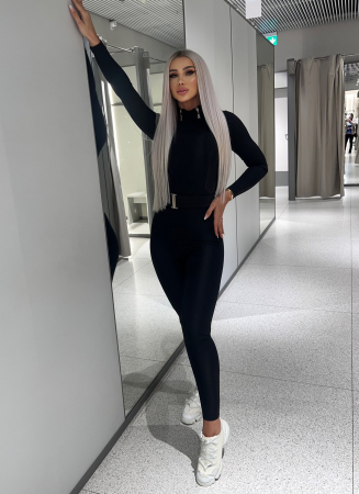 Salopeta Neagra de Dama Lunga Contour Black cu Textura Mata Modelatoare si Anticelulitica | BOMBFIT [5]