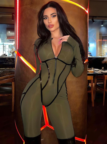 SALOPETE - Salopeta Verde de Dama Lunga Contrast Olive cu Textura Mata Modelatoare si Anticelulitica | BOMBFIT