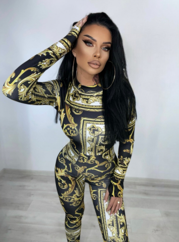 SALOPETE - Salopeta Aurie de Dama cu Imprimeu Lunga Gold Chain cu Textura Mata Modelatoare si Anticelulitica | BOMBFIT