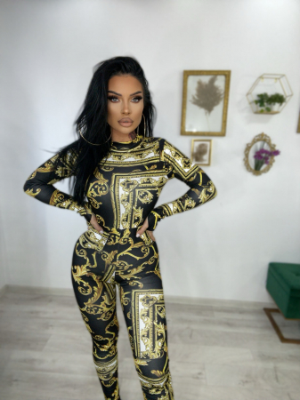 Salopeta Aurie de Dama cu Imprimeu Lunga Gold Chain cu Textura Mata Modelatoare si Anticelulitica | BOMBFIT [4]