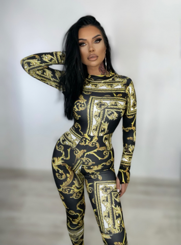 Salopeta Aurie de Dama cu Imprimeu Lunga Gold Chain cu Textura Mata Modelatoare si Anticelulitica | BOMBFIT [2]