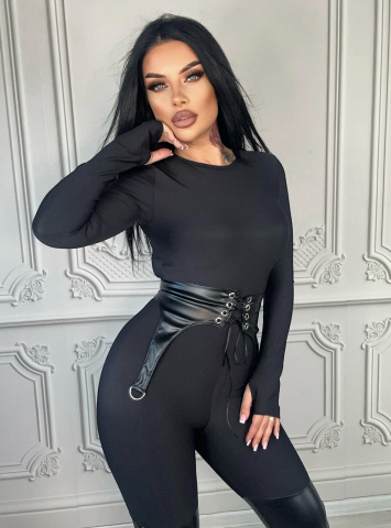 Salopeta Neagra de Dama Lunga Hardcore cu Textura Mata si Piele Modelatoare si Anticelulitica | BOMBFIT [7]