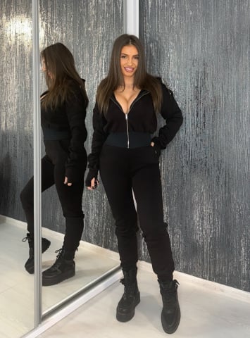 SALOPETE - Salopeta Neagra de Dama Lunga Urban Black cu Textura Mata Modelatoare si Anticelulitica | BOMBFIT