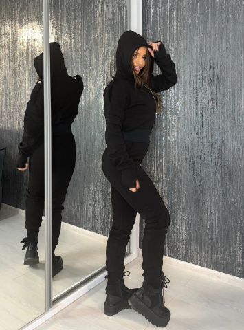 Salopeta Neagra de Dama Lunga Urban Black cu Textura Mata Modelatoare si Anticelulitica | BOMBFIT [2]