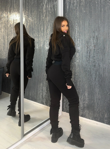 Salopeta Neagra de Dama Lunga Urban Black cu Textura Mata Modelatoare si Anticelulitica | BOMBFIT [7]