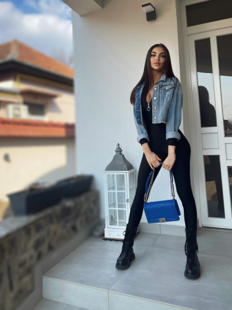 Salopeta Neagra Lucioasa Dama Lunga Zip Up Black Lycra Modelatoare Compresiva Anticelulitica Efect Push Up Eleganta Sport Elastica | BOMBFIT [10]