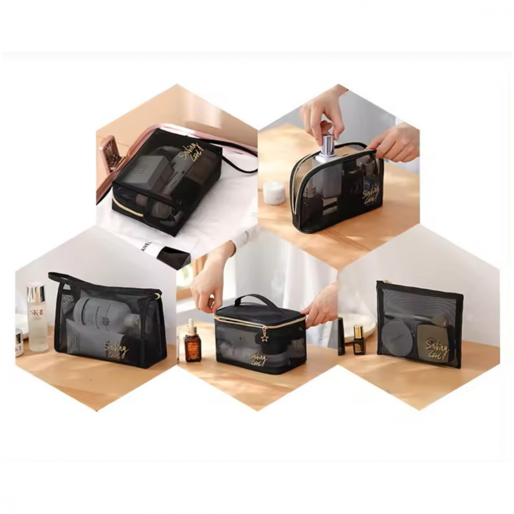 Set 5 piese portfarduri cu fermoar din plasă, Negru [2]