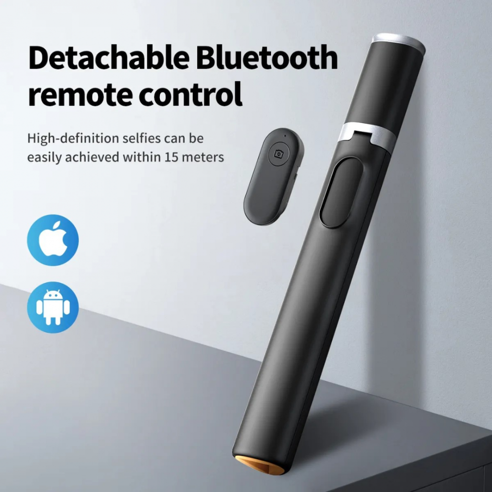 Selfie stick wireless cu trepied, Bluetooth și telecomandă, culoare negru [4]