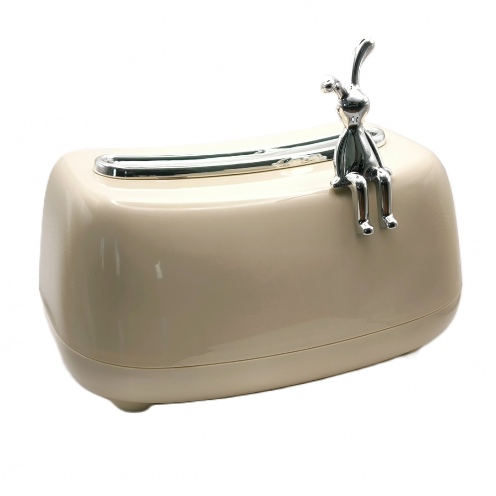 Cutie depozitare șervețele cosmetice, cu accesoriu detașabil iepuraș, Bej [2]