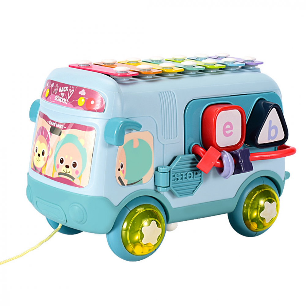 Autobuz cu xilofon și carusel de jucării, Bleu [3]