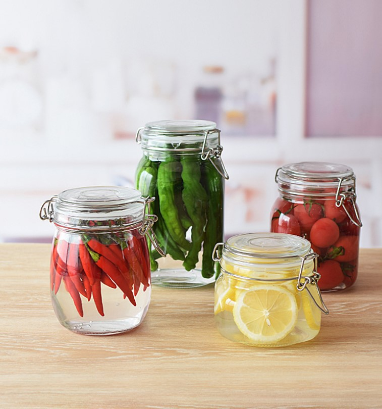 Borcan sticla 2000 ml, capac etans, garnitura silicon, Depozitare alimente, Condimente, Cereale, Dulceata, Transparent [3]