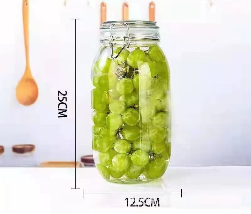 Borcan sticla 2000 ml, capac etans, garnitura silicon, Depozitare alimente, Condimente, Cereale, Dulceata, Transparent [1]