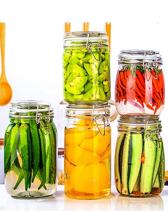 Borcan sticla 500 ml, capac etans, garnitura silicon, Depozitare alimente, Condimente, Cereale, Dulceata, Transparent [4]