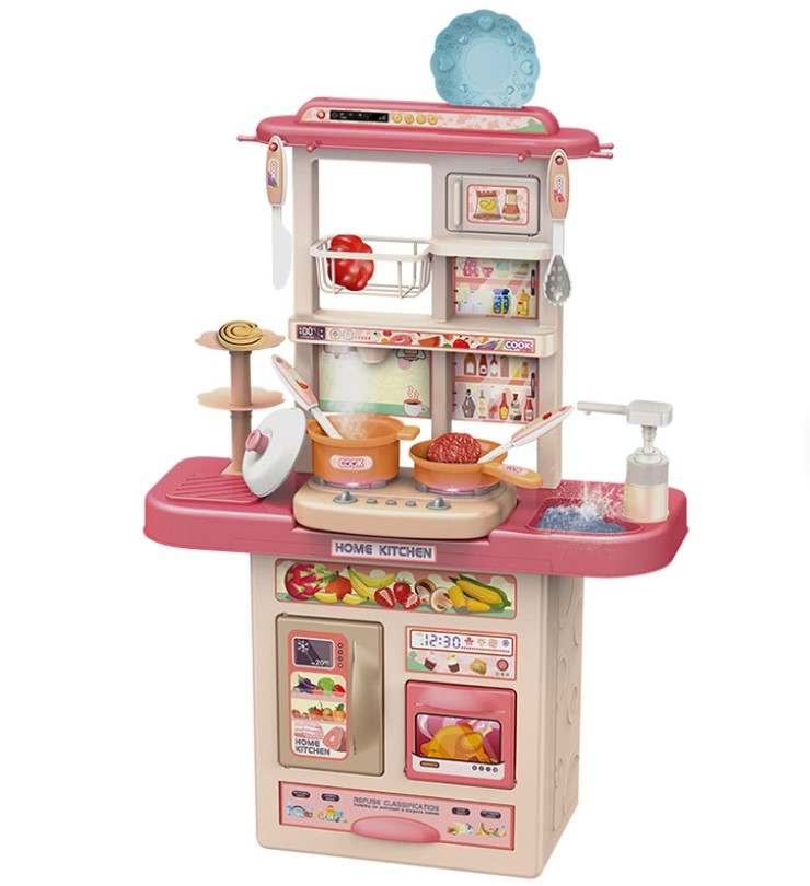Bucatarie multifunctionala pentru copii cu lumini si sunete, chiuveta, frigider, aragaz si alte accesorii, 53 piese, Roz [4]
