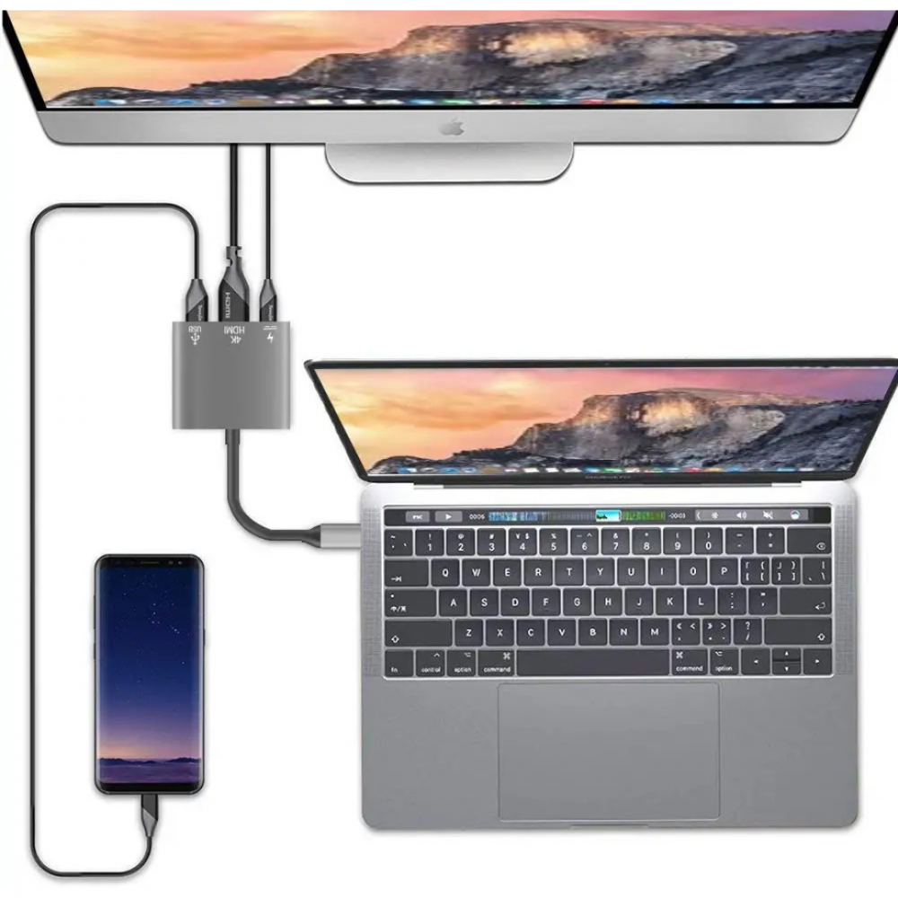 Hub USB-C 3 în 1 (USB 3.0, USB-C, HDMI), gri [7]