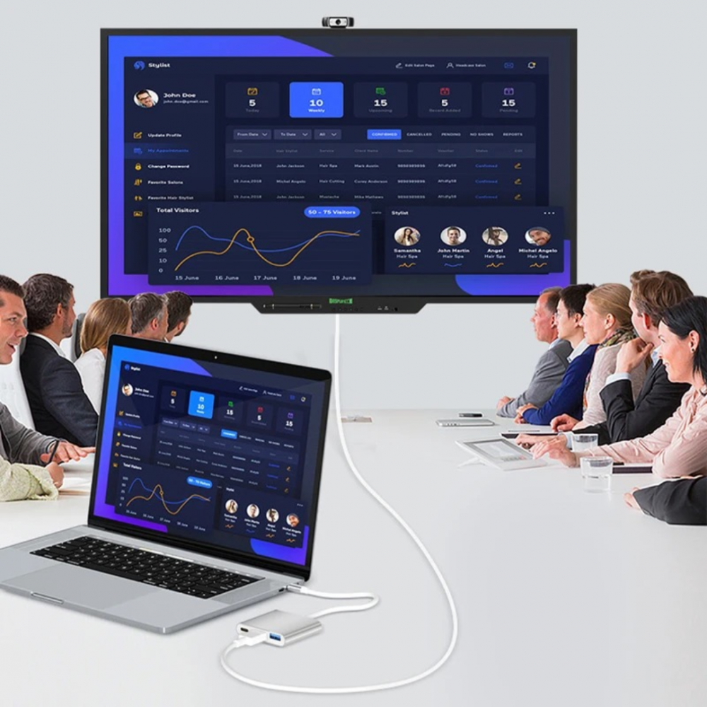 Hub USB-C 3 în 1 (USB 3.0, USB-C, HDMI), gri [8]