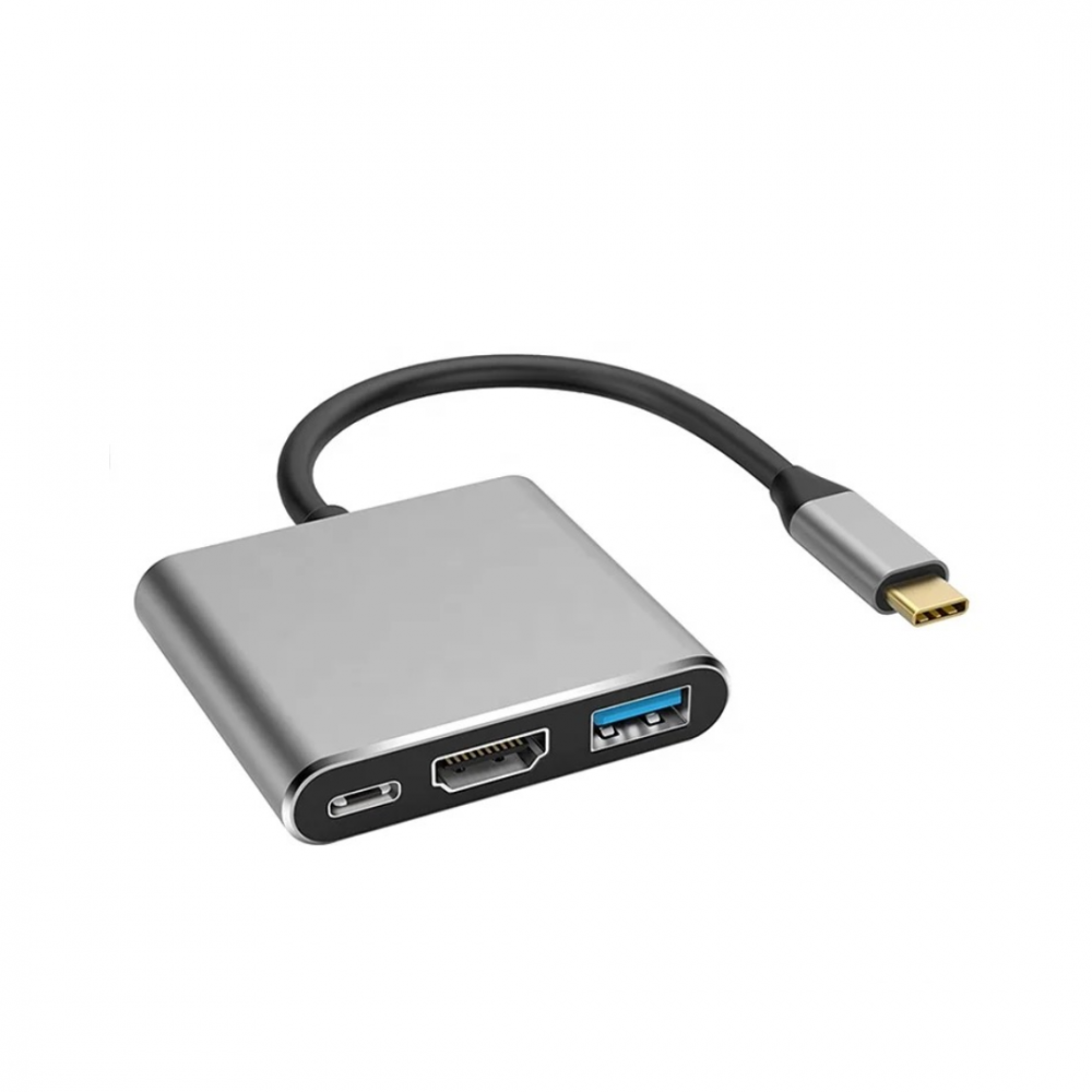 Hub USB-C 3 în 1 (USB 3.0, USB-C, HDMI), gri [1]