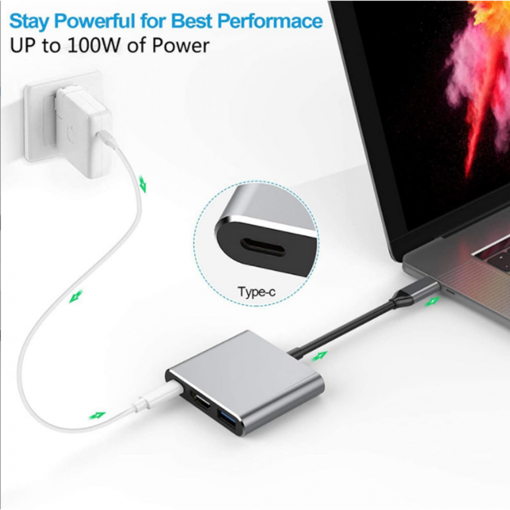 Hub USB-C 3 în 1 (USB 3.0, USB-C, HDMI), gri [5]
