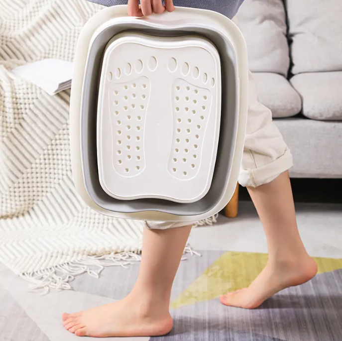 Cadita pentru picioare, pliabila, cu puncte de presiune, reflexoterapie, Alb|Gri [3]