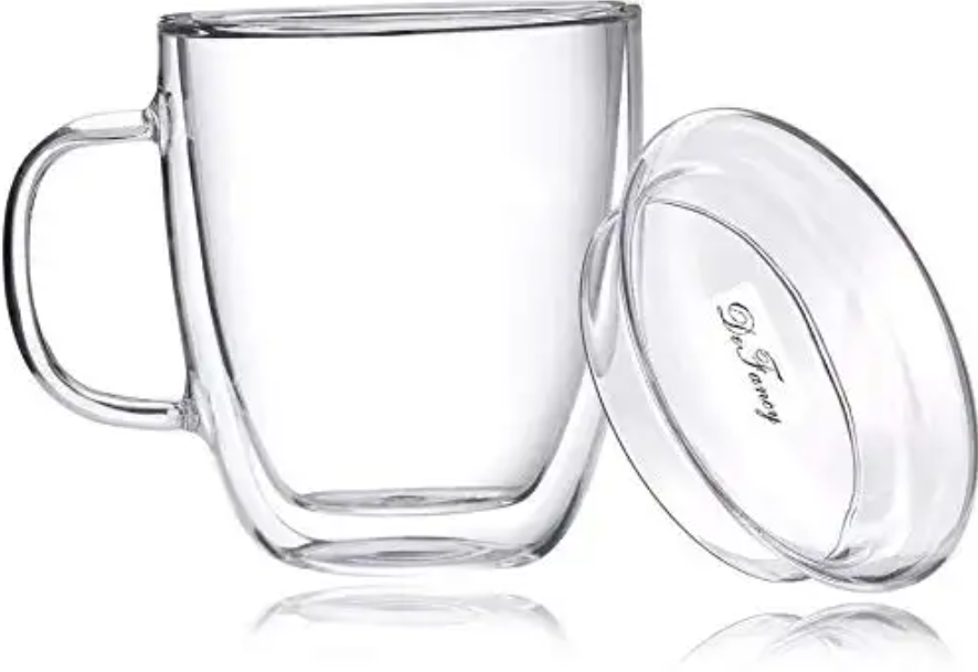 Cana pentru cafea, transparenta, cu capac, perete dublu, capacitate 350ml [2]