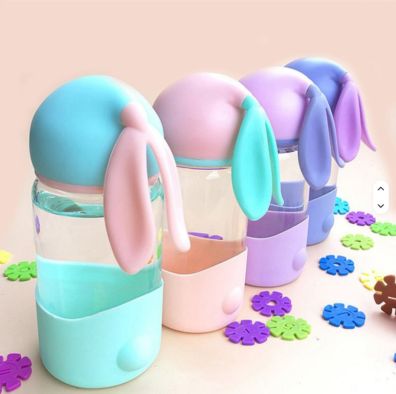 Cana/Sticla de apa cu capac tip ureche si baza din silicon, design pastel, mov-lila [2]