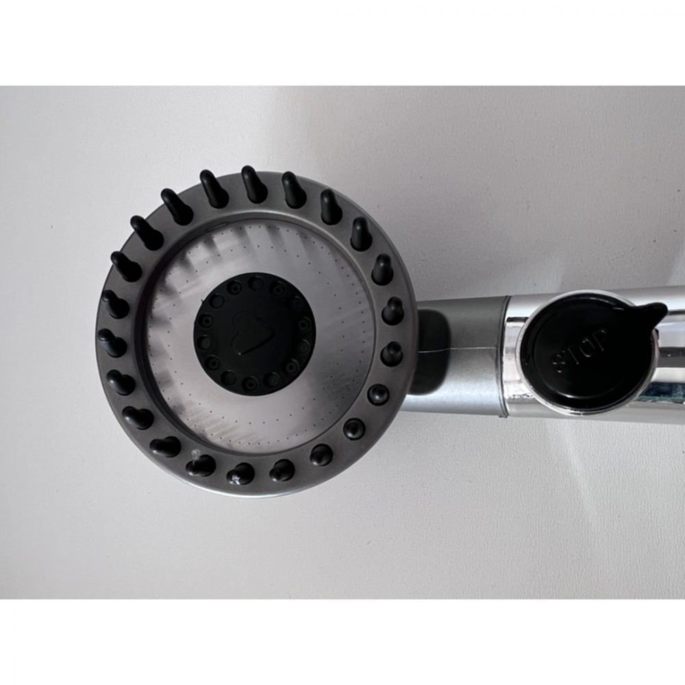 Cap de duș cu perie de masaj și 3 moduri de presiune, gri metalic [6]