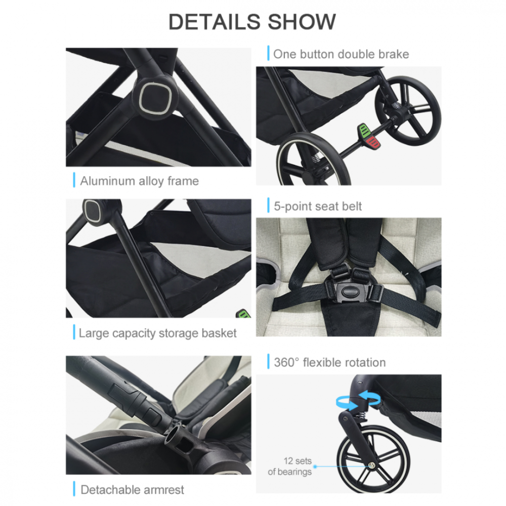 Cărucior copii 2 în 1, cu înălțător, Negru [6]