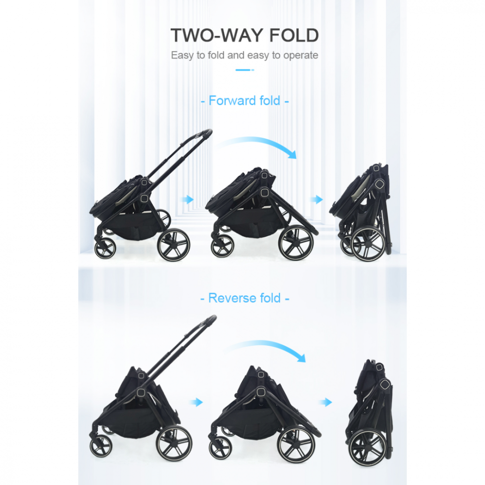 Cărucior copii 2 în 1, cu înălțător, Negru [5]